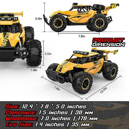 BLUEJAY Remote Control Car, 2.4GHz High Speed 33KM/H RC Cars Toys | 1:12 Monster RC Truck Off Road with LED Headlight and Rechargeable Battery Gifts for Adults Boys 8-12 - color: Matt Yellow