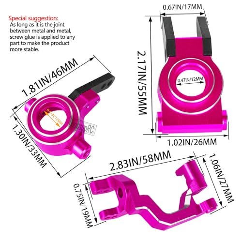 RC Carbon Fibre Aluminum Rear Hubs Front Steering Block Knuckles & C-Hubs Caster Blocks Upgrades Parts for 1/10 Senton/Granite 3S Blx & Mega 550,Vorteks 3S Blx,Big Rock 3s BLX.Pink - color: Pink(for 1/10)