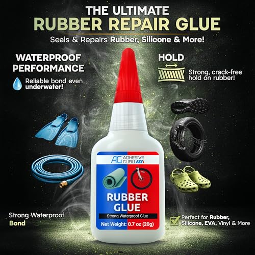 Adhesive Guru Rubber Glue (2x0.7 oz) - Heavy Duty Super Glue for Rubber, Rc Tires, Shoes, Soles, Seals, Gaskets & DIY Fast Bonding & Weatherproof Glue for Automative & Crafts - 2 Pack - size: 2 Pack, style: Rubber Glue