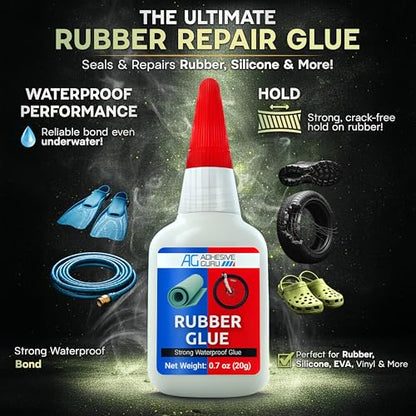 Adhesive Guru Rubber Glue (2x0.7 oz) - Heavy Duty Super Glue for Rubber, Rc Tires, Shoes, Soles, Seals, Gaskets & DIY Fast Bonding & Weatherproof Glue for Automative & Crafts - 2 Pack - size: 2 Pack, style: Rubber Glue