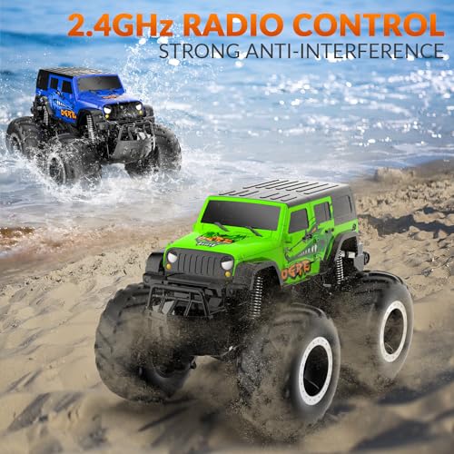 STEMTRON Amphibious RC Car 1:16 4WD Waterproof Monster Truck | 2.4GHz All Terrain Off-Road Remote Control Car, 360° Spin, Double-Sided Water Driving, Pool & Beach Toy Gift for Kids - color: Green Suv, size: 1:16 Scale