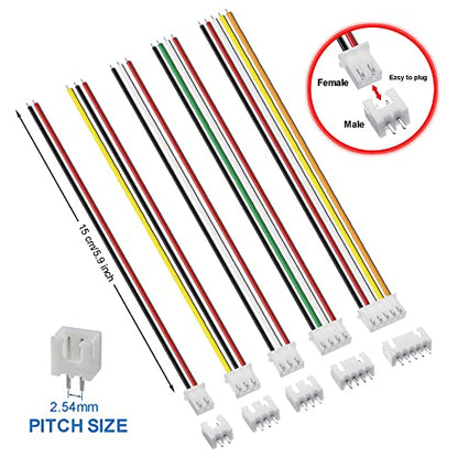 30 Pairs JST-XH Connector Kit, XH 2.54mm 2/3/4/5 Pin Header Male and Female Connectors Plug Adapter with Flat Wire Cable 150mm 24AWG Compatible with JST XH - size: 2/3/4/5pin Kit