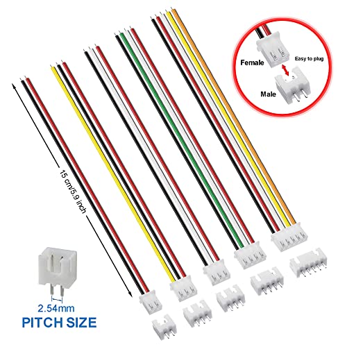 30 Pairs 3 Pin for JST-XH Connector Kit, XH 2.54mm 3pin Header Male and Female Connectors Plug Adapter with Flat Wire Cable 150mm 24AWG Compatible with for JST XH - size: 3pin Kit