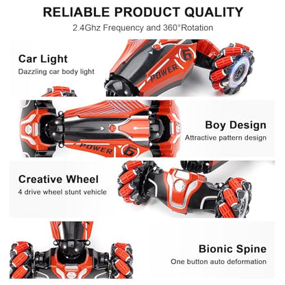 Gesture Sensing RC Stunt car, Rc Vehicle for Kids 4-12 Old Presents | 4WD Drive Watch Sensing rc car ,Bidirectional Drifting Off-road Vehicle with music and lights RC Toys for boys - color: Deep Red