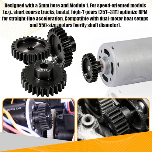 M1 Gear 27T 5mm Bore 3-Pack – High-Precision Hardened Steel Motor Pinion Gear for 1/8 1/10 RC Crawler, Monster Truck, Short Course Truck & Boat (Compatible with Traxxas Axial, FMS, HSP Redcat Losi) - style: M1 3Pcs 27T