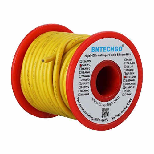 BNTECHGO 14 Gauge Silicone Wire Yellow 40ft Stranded Tinned Copper Wire | Flexible 14 AWG Stranded Wire Silicone Rubber Insulation For RC Models, Drone, Robot, Battery, EV Charger, 3D Printer, DIY - color: Yellow, size: silicone wire 40ft