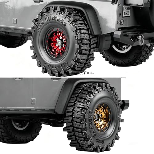 RC Aluminum (4PCS) 1.0 Wheel Rim Soft Rubber Tires&1.0 Beadlock Wheel Rim&Wheels Tires for 1/18 1/24 Trx4m SCX24 RC Crawler Car,Red - color: Red- (Rc Wheels Tires)