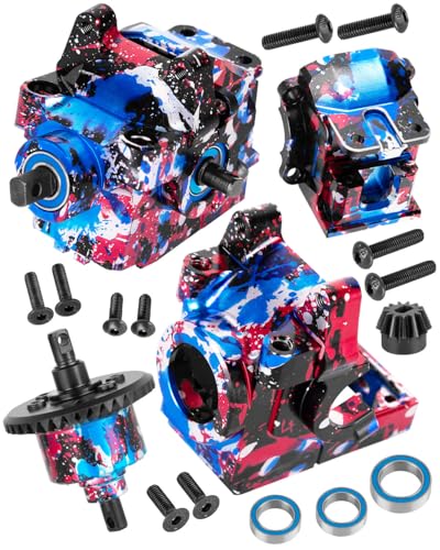 RC Aluminum Transmission Gearbox Case & 37T Diff Gear Upgrades Part for 1/10 Slash/Rustler/Stampede/Jato 4X4 4WD VXL/XO-1,Replace #6880#6881,Colorful - color: Colorful-(rc Upgrades Part）