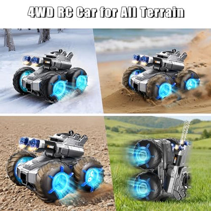 3-in-1 Amphibious RC Car & Boat 4WD All-Terrain Stunt Car | Gesture Sensing RC Trucks Toys Built-in Water Gun Swimming Pool Toys Birthday Gifts for 8 9 10 11 12 +Year Old Boys Girls - color: Blue