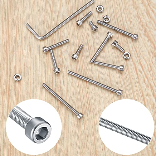 440 Pcs M3 Small Metric Screws with Nuts, Hex Socket Head Cap and Nut Assortment Kits, Stainless Steel Replacement Machine Fastener Screws and Bolts Nuts (440Silver) - color: 440Silver