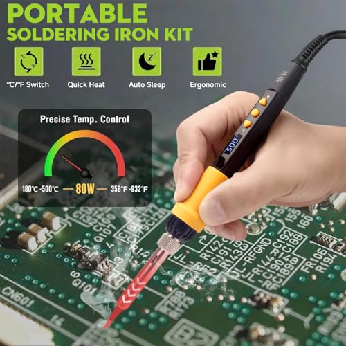 LDK 80W Soldering Iron Kit, 110V Digital Soldering Iron | with 5 Solder Tips, Solder Wire, Adjustable Temperature Solder Welding Tools, Fast Heating, Electrical Repair - color: Yellow