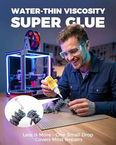 Super Glue for Plastic, PLA, ABS, PETG, PC, ASA, Acrylic, PVC, Dries Clear Liquid CA Adhesive for 3D Prints, Model Kits, RC Parts & Repairs, 40ml