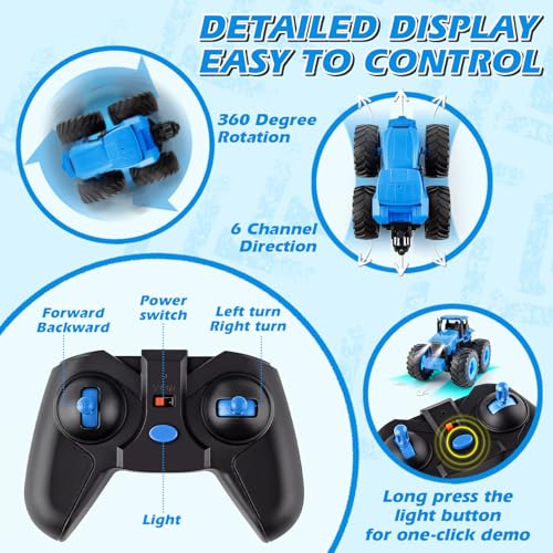 BAYSING Remote Control Monster Tractor Toy, Blue Light Up Monster Truck Toy | LED Lights Toddlers RC Farm Vehicle for 3, 4, 5, 6, 7 years old Boys ＆ Girls Ideal Christmas, Birthday Gifts for Kids - color: Blue