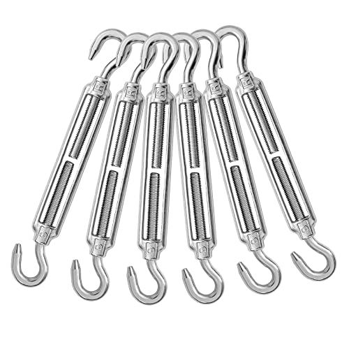 6PCS M8 Hook & Hook Turnbuckle 304 Stainless Steel Turnbuckle Wire Rope Tension Heavy Duty Turnbuckles for Cable Railing Wire Rope Hardware Kit (M8, Hook & Hook) - style: Hook & Hook-M-8