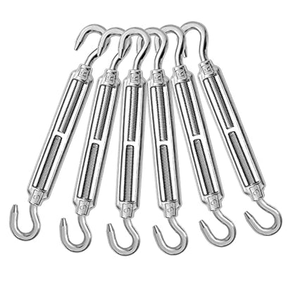 6PCS M8 Hook & Hook Turnbuckle 304 Stainless Steel Turnbuckle Wire Rope Tension Heavy Duty Turnbuckles for Cable Railing Wire Rope Hardware Kit (M8, Hook & Hook) - style: Hook & Hook-M-8