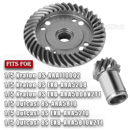 Front Rear 39T Main Diff Gear & 12T Main Input Gear Upgrades Part for 1/5 Kraton 8s BLX/Outcast 8s BLX(EXB),RC Steel Metal 39/12T Spiral Front Rear Main Diff Gear Set,#ARA310911+ARA310912