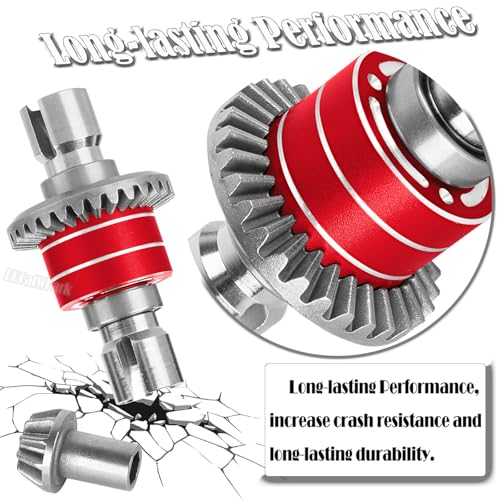 RC Front Rear Differential & Input Gear Upgrades Part for 1/14 H14BM 14209 14210 14301 14303 1/16 H16BM H16PL H16GT H16DR 16207 16208 16209 16210,BRCatWPark Steel Front & Rear Diff Set,Red - color: Red - (Front Rear Differential & Input Gear)