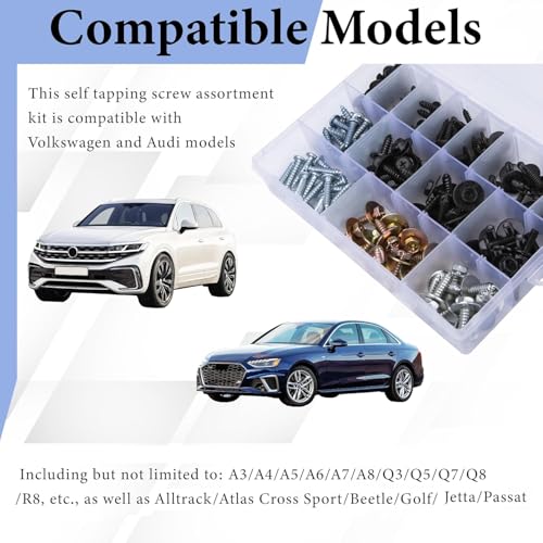 Metal Car Screw Body Bumper Hood Retainer Clips 160 PCS 14 Sizes | with Phillips Round Head Self Tapping Screw Assortment Kit, Automotive Trim Screws Compatible with GM Ford Porsche Toyota