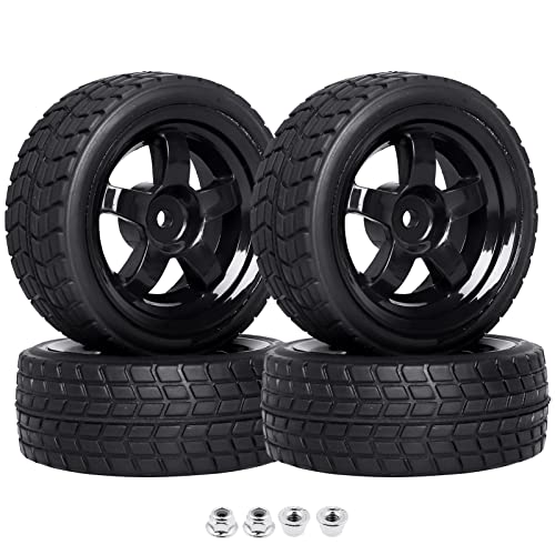 Pre-Glued OD 2.55" 12mm Hex Wheels Rims and Rubber Tires for Traxxas Tamiya HPI HSP Redcat RC 1/10 On Road Racing Car, Set of 4 (Color D) - color: Color D