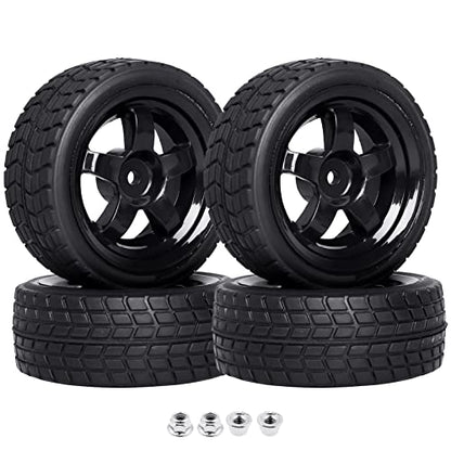 Pre-Glued OD 2.55" 12mm Hex Wheels Rims and Rubber Tires for Traxxas Tamiya HPI HSP Redcat RC 1/10 On Road Racing Car, Set of 4 (Color D) - color: Color D