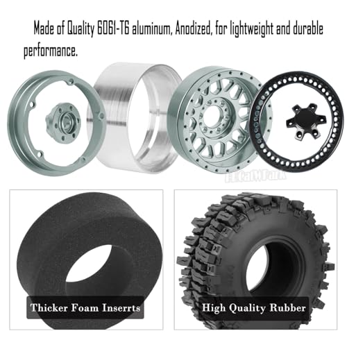 Aluminum 2.2 Wheel Tires for 1/10 SCX10 SCX10 II SCX10 III SCX10 Pro TRX4 TRX6 Gen7/8 D90 VS4-10 MST CFX RC Crawler Car,2.2 Beadlock Wheel Off Road Buggy Rally RC Truck Tires,Titanium - color: Titanium - (4pcs Tires)