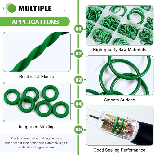 595Pcs AC O-Ring O Rings Assortment Kit 36 Metric & SAE Sizes Green NBR Rubber Seals for Automotive HVAC Plumbing Water Fittings - style: 36 Size/595 Pcs
