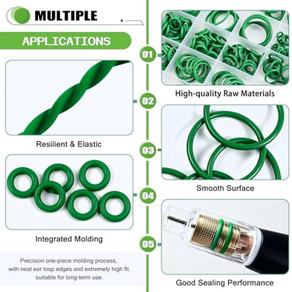 595Pcs AC O-Ring O Rings Assortment Kit 36 Metric & SAE Sizes Green NBR Rubber Seals for Automotive HVAC Plumbing Water Fittings - style: 36 Size/595 Pcs