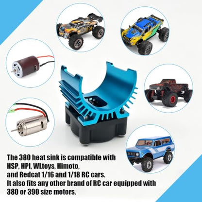Aluminum 370/380/390 Motor Heatsink Cooling Fan with Y Cable Dupont Fits for 16101 16102 16103 16104 16106 16201 SCY JJRC C8805 MJX HBX HSP Wltoys Himoto Redcat 1/16 1/18 RC Car (Sky Blue) - style: Sky Blue