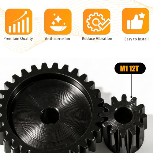 M1 Gear 12T 5mm Bore 3-Pack – High-Precision Hardened Steel Motor Pinion Gear for 1/8 1/10 RC Crawler, Monster Truck, Short Course Truck & Boat (Compatible with Traxxas Axial, FMS, HSP Redcat Losi) - style: M1 3Pcs 12T