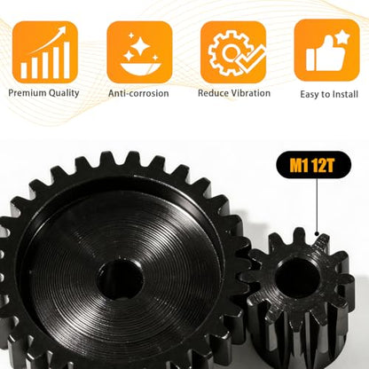 M1 Gear 12T 5mm Bore 3-Pack – High-Precision Hardened Steel Motor Pinion Gear for 1/8 1/10 RC Crawler, Monster Truck, Short Course Truck & Boat (Compatible with Traxxas Axial, FMS, HSP Redcat Losi) - style: M1 3Pcs 12T
