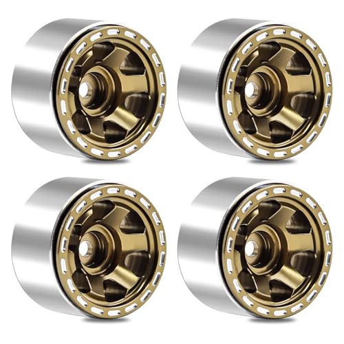1.0 Beadlock Wheels, 4pcs Aluminum RC Rims with Positive Offset 7mm Hex for 1/18 1/24 RC Crawler Traxxas TRX4M Axial SCX24 AX24 FMS FCX24 Upgrades (Blade Type-Brown)