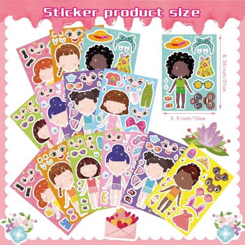 24 Sheets Make a face and Dress Up Stickers for Girls, Make Your Own Stickers for Kids Toddlers, Party Favor, Age 3+ Birthday Gift, Art Craft, Classroom Teacher Reward - style: Make a Face and Dress Up