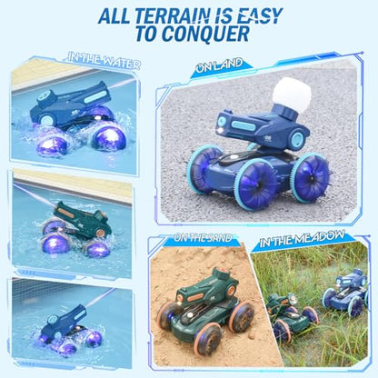 KB KAIBO 3-in-1 Remote Control Car, RC Boat & Water Gun - Amphibious RC Car for Land & Water, Adjustable Speed, Waterproof, Perfect Valentines Birhtday Gifts for Kids-Green - color: Green