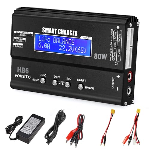 Lipo Charger H B6 RC Charger LiPo Battery Balance RC Car Charger Discharger for LiPo/Li-ion/Life Battery(1-6s) NiMH/NiCd (1-15s) RC Hobby Battery Balance Charger 80W 6A XT-60/JST/Deans Connectors