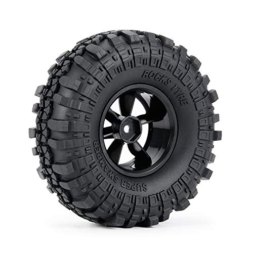 4PCS 110mm 1.9" Rubber Tires & Plastic Wheel Rim | 12mm Hex Hub, For 1/10 Axial SCX10 TRX4 D90, RC Crawler Car