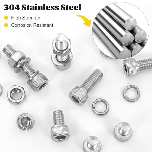 1220PCS M3 M4 M5 M6 Metric Screws Assortment Kit,Hex Socket Head Cap Bolts Nuts and Washers Assorted Kit,304 Stainless Steel Hardware Set for DIY, 3D Printer - size: SS M3M4M5M6 1220pcs