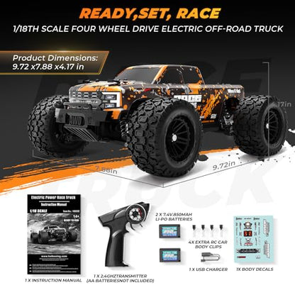 HAIBOXING 18859E, 1:18 RC Monster Truck, 2.4GHz Remote Control Fast RC Car | RTR RC Truck 36km/h 4WD Off-Road Water-Resistant Electric Powered Vehicle with Dual Li-Po Batteries Ideal for boys and Adults - style: 1/18 Racing Truck