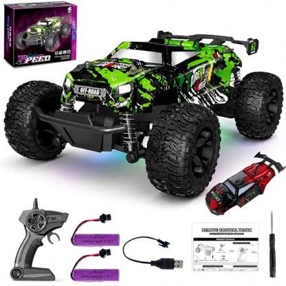 1/18 Remote Control Car with 2 Rechargeable Batteries for Boys Age 3-12 | 2.4GHz All Terrain RC Car with LED Lights & Replaceable Shell, 30 Km/h Off-road RC Truck, Gift for Kids & Beginners