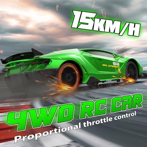 RC Drift Remote Control Car 2.4GHz 1/24 4WD 15KM/H High Speed Racing Sport with LED Lights Drifting Tire Toy for Adults Boys Girls Kids Gift - color: Green