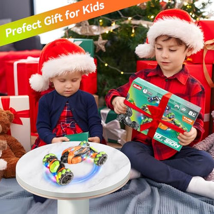 Nicella Remote Control Car, RC Toys Gifts for 6 7 8 9 10 11 12 Year Old Boys Girls - 360° Rotating 4WD Gesture Sensing RC Sunt Car with Lights & Music - Cool Birthday Gifts for Kids - color: Orange/Green