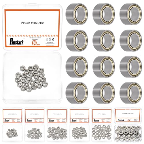 24Pcs 693ZZ Carbon Steel Ball Bearing Deep Groove Ball Bearing Double Shielded Bearings Small Bearings for Furniture Wheels Skateboards Scooters - size: 693ZZ/0.12x0.31x0.16inch, style: carbon steel