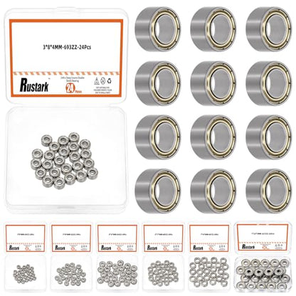 24Pcs 693ZZ Carbon Steel Ball Bearing Deep Groove Ball Bearing Double Shielded Bearings Small Bearings for Furniture Wheels Skateboards Scooters - size: 693ZZ/0.12x0.31x0.16inch, style: carbon steel