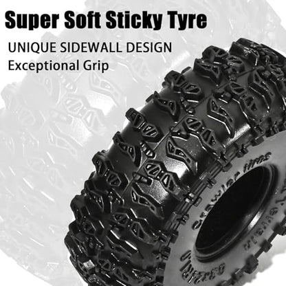 1.0 Beadlock Wheels and Tires Set 4PCS, All Terrain Soft Tires with CNC Aluminum Beadlock Wheels, Compatible with Traxxas TRX4M, Axial SCX24, FMS FCX24 FCX18, AX24, 1/18 1/24 RC Crawlers - color: Black