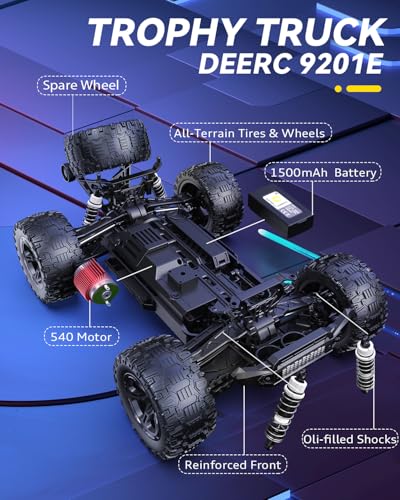 DEERC 1:10 Large Remote Control Cars for Adults & Boys，High Speed 4WD Off-Road Remote Control Truck