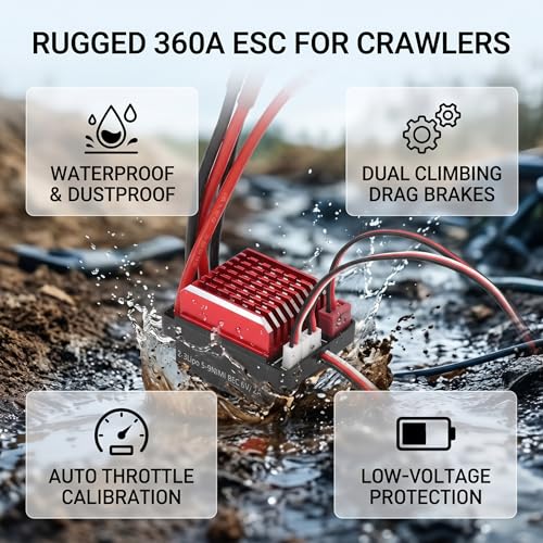 VBESTLIFE 360A RC Electronic Speed Controller, Aluminum Alloy ESC with Bidirectional Brake for 1/10 Crawler Truck Car RC Vehicles (XT60 Plug) - size: XT60 plug
