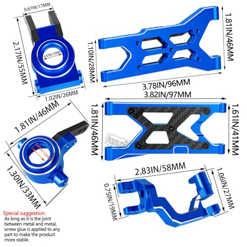 RC Carbon Fibre Front Rear Suspension Arms Rear Hubs Front Steering Block Knuckles & C-Hubs Caster Blocks Upgrades Parts for 1/10 Senton/Granite/Vorteks3S Blx & Mega 550 RC Car.Navy Blue - color: Navy Blue(for 1/10)