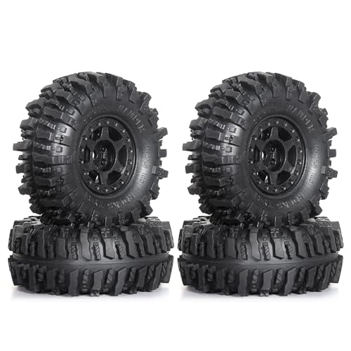 REDSPIDER 1.0 Beadlock Wheels and Tires Set（4pcs） 1.0 Crawler Tires 55 * 23mm Plastics 1.0 Wheel Lightweight Design 1/18 1/24 RC Crawler Tires for SCX24 TRX4M FMS FCX24 FCX18 AX24 (at Tires)