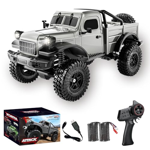 RC Pickup Truck, C8813 Dodge Pickup, 1:18 Scale All Terrain Remote Control Crawler, 2.4 GHz 4WD Off-Road Rock Car with Alloy Frame, Shock Absorber, 45°Climbing Gifts for Teens Beginners - color: Gray