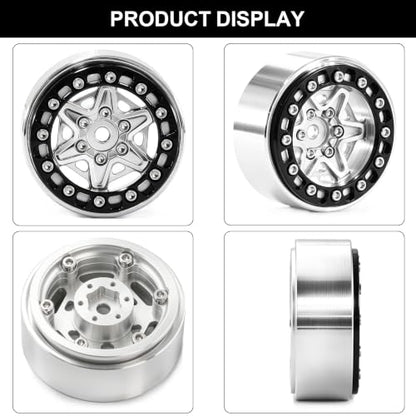 1.3" Beadlock Wheels and Tires for SCX24 TRX4M 1/18 1/24 RC Crawlers – Aluminum Rims, Rubber Tires with Foam Inserts, Easy-Install Upgrade Parts (Silver) - color: Silver 311