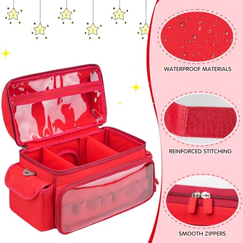 Carrying Case Compatible with Toniebox 2 & 1 Starter Set & Tonies Figures | Cute Storage Bag Fits for Tonies Characters, Headphones & Accessories, Travel Case with Clear Pocket & Speaker Window, Red - color: Red